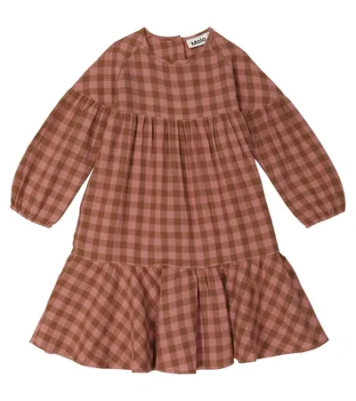 Molo Kids' Cecily Checked Cotton Poplin Dress In Orange