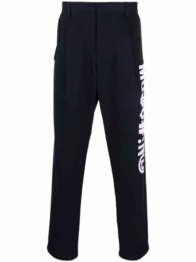 Moschino Symbols Stretch-gabardine Trousers In Blue