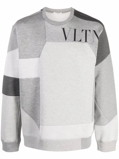 Valentino Vltn-print Patchwork Sweatshirt In Gray