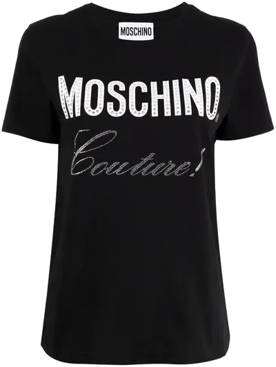 Moschino Logo-print Crystal-embellished T-shirt In Pale Pink