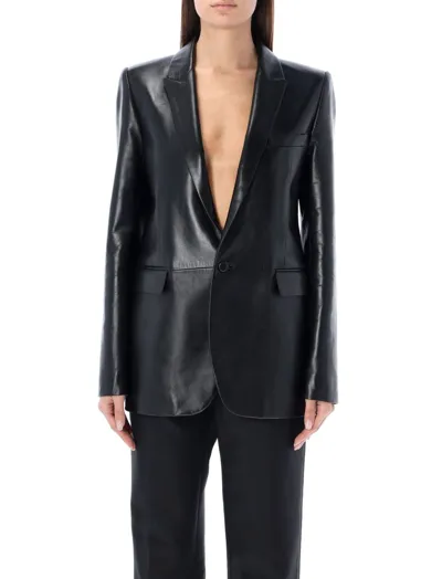 Saint Laurent Black Leather Blazer Nd  Donna 36f