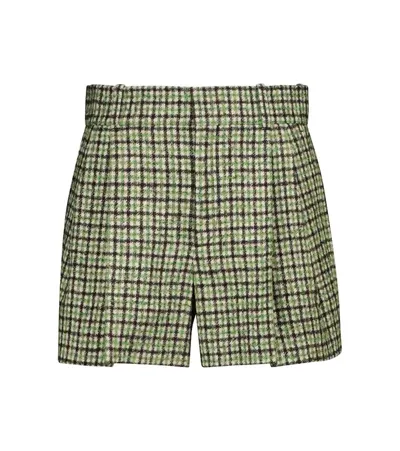 Chloé High-rise Check Wool-blend Shorts In Vibrant Green