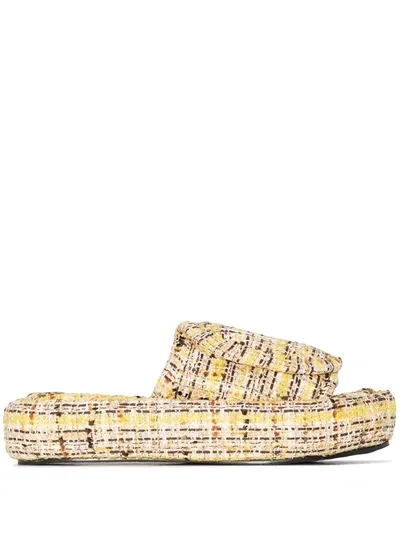 Natasha Zinko Tweed-detail Open Toe Sandals In Yellow