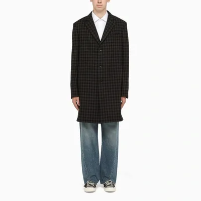 Ferragamo Checked Single-breasted Coat In Black