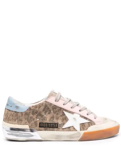 Golden Goose Super-star Penstar Leopard Print Suede Upper Suede Toe Leather Star And Heel In Brown