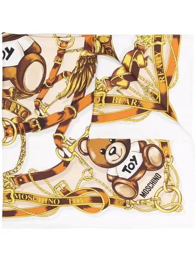 Moschino Teddy Bear Print Scarf In White