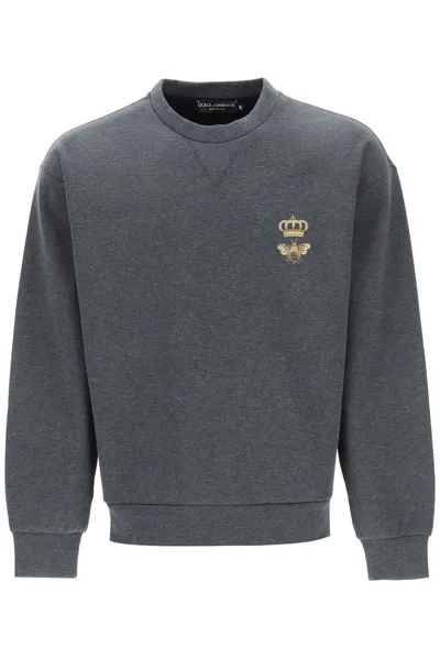 Dolce & Gabbana Crewneck Sweatshirt With Embroidery In Blue