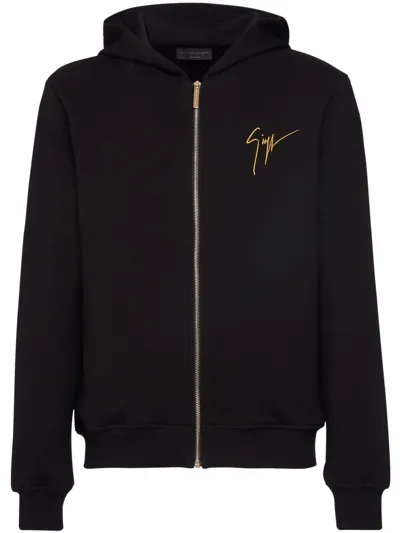 Giuseppe Zanotti Basic Line Lr-17 Zip Hoodie With Embroidery In Black