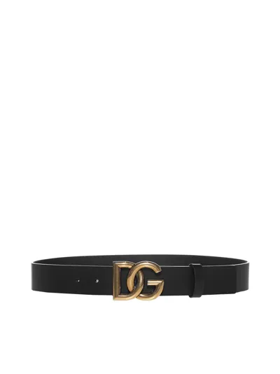 Dolce & Gabbana Dolce E Gabbana Mens Black Leather Belt In Nero Oro