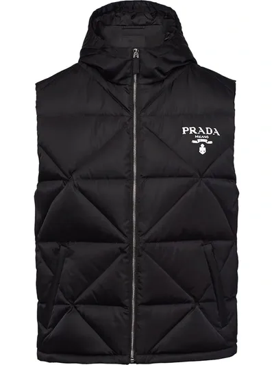 Prada Re-nylon Quilted Hooded Gilet In Black