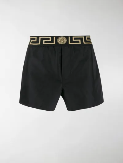 Versace Brand-print Straight Swim Shorts In Black