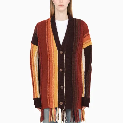 Golden Goose Multicolour Fringed Danyal Unisex Cardigan In Brown