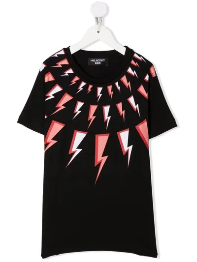 Neil Barrett Kids' Thunder Print Cotton Jersey T-shirt In Nero