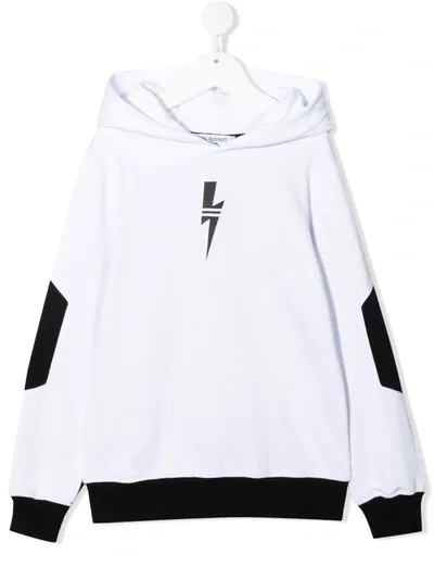 Neil Barrett Kids' Colour-block Cotton Hoodie In White