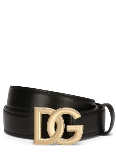 Dolce & Gabbana Leather Belt With Dg Logo In Black