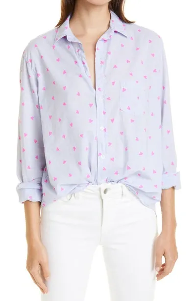 Frank & Eileen Eileen Heart Print Cotton Button-up Shirt In Neon Pink Heart