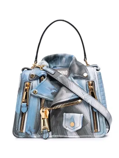 Moschino Painted Biker Jacket-style Leather Bag In Sky Blue