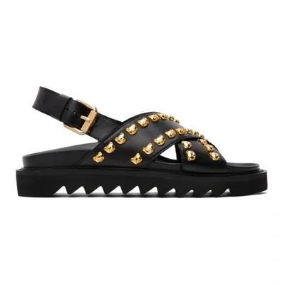 Moschino Teddy Studs Calfskin Sandals In Black