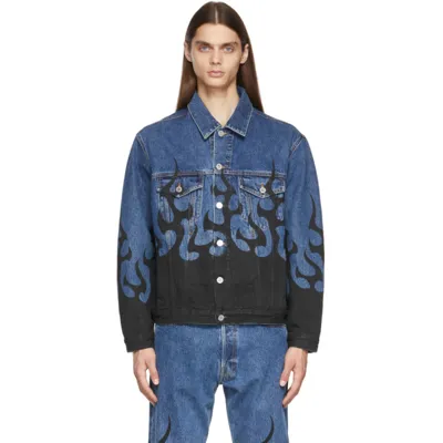 Vetements Blue Denim 'black Fire' Jacket In Navy Blue