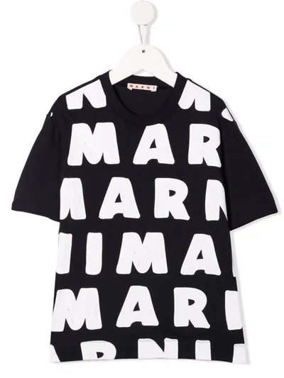 Marni Teen Logo-print Cotton T-shirt In Navy