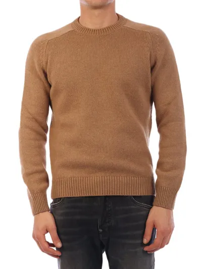 Saint Laurent Camel Tricot Sweater In Beige