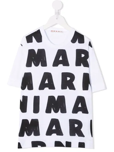 Marni Teen Logo-print Cotton T-shirt In White