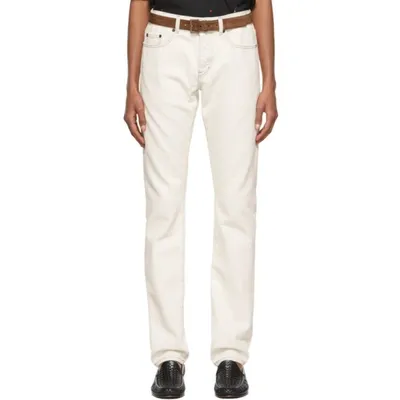 Saint Laurent Slim Fit Contrast Stitch Jeans In White