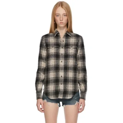 Saint Laurent Brown Wool Flannel Western Shirt In Multicolor