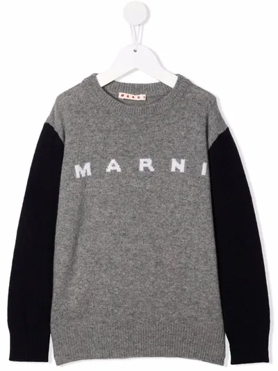 Marni Teen Colour-block Rib-trimmed Jumper In 灰色