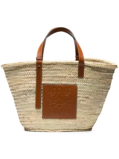 Loewe Large Logo Raffia Basket Bag In Beige