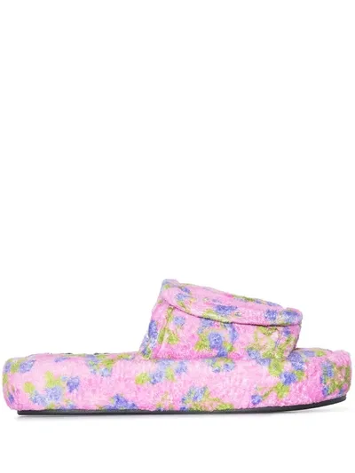 Natasha Zinko Terry Floral Printed Volume Slippers Pink