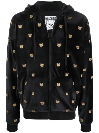 Moschino Allover Teddy Bear Chenille Sweatshirt In Black