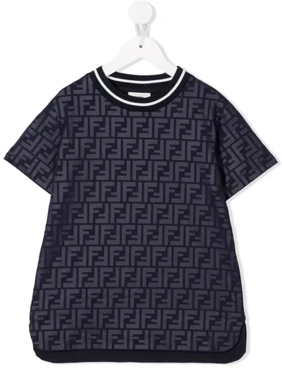 Fendi Teen Ff-logo Print T-shirt In Blue