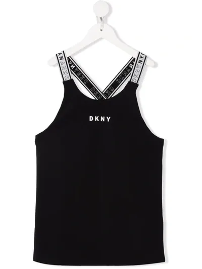 Dkny Teen Logo Strap Tank Top In Black