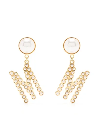 Moschino Gem-embellished Logo Earrings In Gold