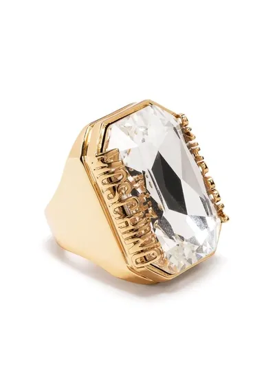 Moschino Logo Crystal Ring In Gold