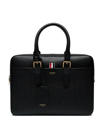 Thom Browne Business Bag In Black Pebble Grain