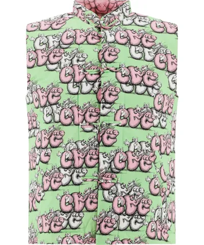 Comme Des Garçons Shirt X Kaws Graphic-print Reversible Gilet In Green