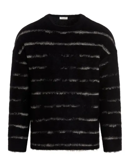 Saint Laurent Pullover With Interrupted Stripe Motif In Black