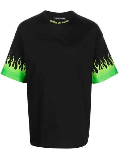 Vision Of Super Shaded Green Flames T-shirt In Black