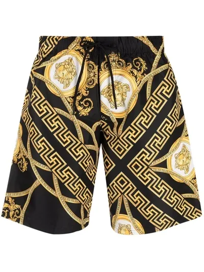 Versace Black & Gold 'la Coupe Des Dieux' Swim Shorts