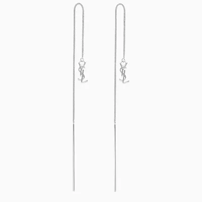 Saint Laurent Silver Pendant Earrings In Metal