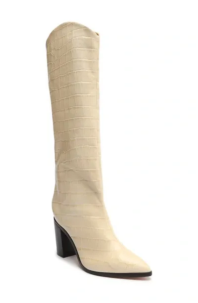 Schutz Maryana Block Crocodile-embossed Leather Boot In Eggshell