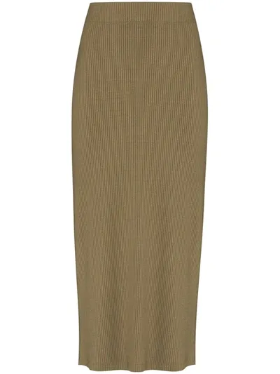 Leset Ali Ribbed Midi Skirt In Green