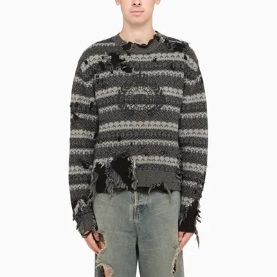 Balenciaga Grey Knitted Destroyed Pullover In Multicolor