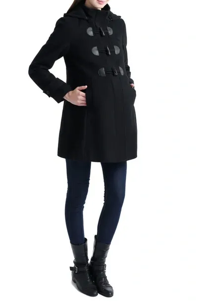 Kimi And Kai Paisley Wool Blend Maternity Duffle Coat In Black