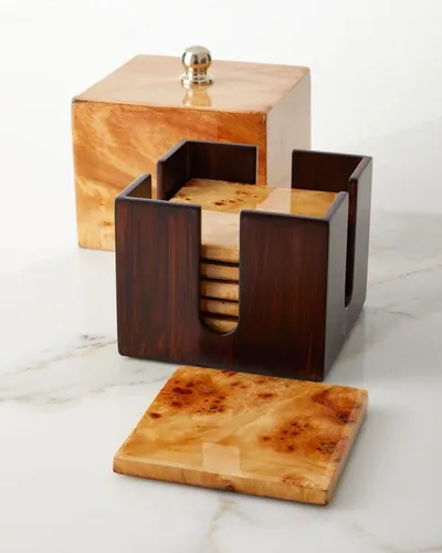 Ladorada Burl Veneer Luxe Coaster Box Set