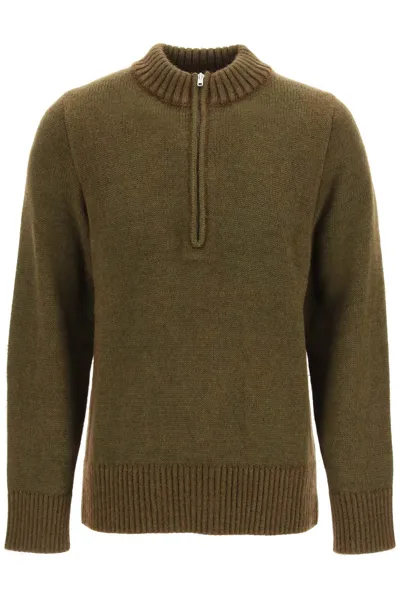 Maison Margiela Half Zip Sweater In Military