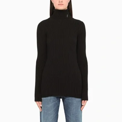 Saint Laurent Black Ribbed Turtle Neck Sweater