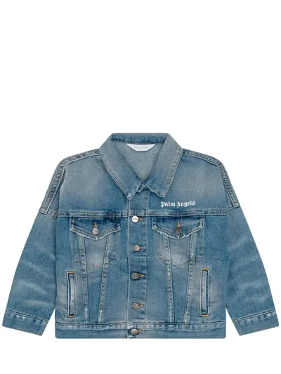 Palm Angels Kids' Blue Denim Jacket With White Print